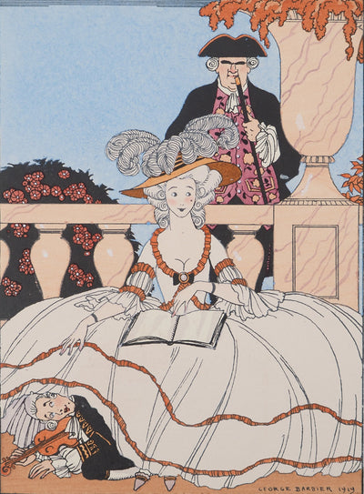 Georges BARBIER : La leçon de musique, Lithographie originale (photo de détail 3) - Crédit photo : Galerie Art.Paris