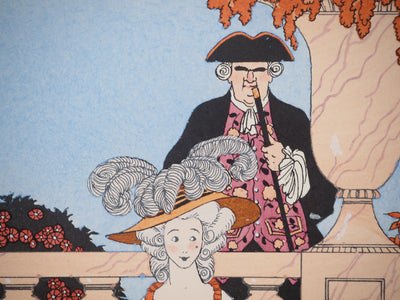 Georges BARBIER : La leçon de musique, Lithographie originale (photo de détail 4) - Crédit photo : Galerie Art.Paris