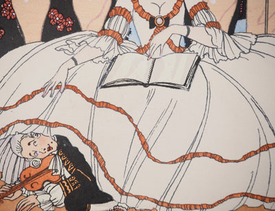 Georges BARBIER : La leçon de musique, Lithographie originale (photo de détail 5) - Crédit photo : Galerie Art.Paris