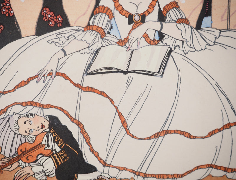 Georges BARBIER : La leçon de musique, Lithographie originale (photo de détail 5) - Crédit photo : Galerie Art.Paris