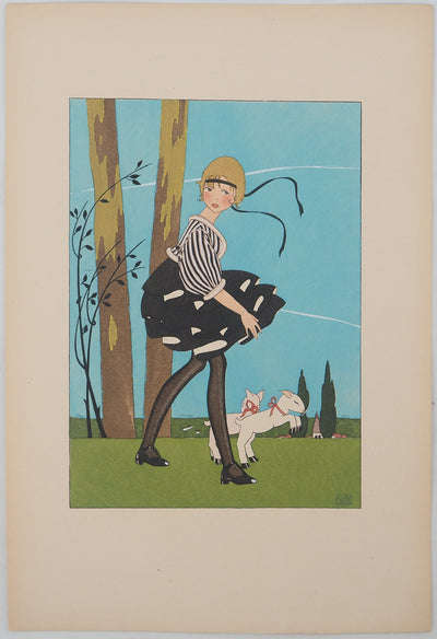 Umberto BRUNELLESCHI : Elégance champêtre, Lithographie originale (vue générale) - Crédit photo : Galerie Art.Paris
