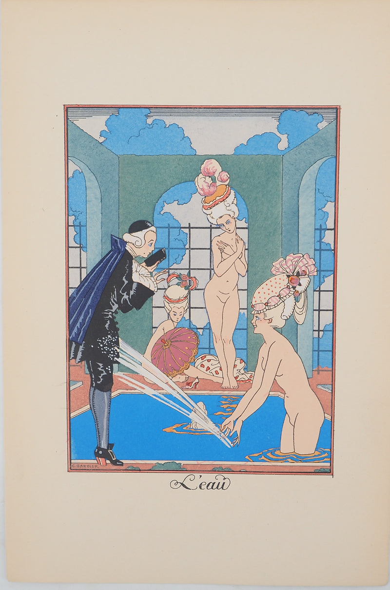 Georges BARBIER : Arrosage à la piscine, Lithographie originale (vue générale) - Crédit photo : Galerie Art.Paris