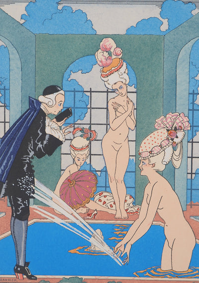 Georges BARBIER : Arrosage à la piscine, Lithographie originale (photo de détail 3) - Crédit photo : Galerie Art.Paris