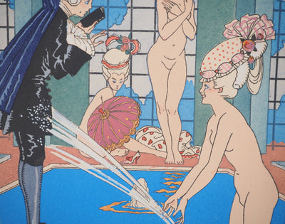 Georges BARBIER : Arrosage à la piscine, Lithographie originale (photo de détail 5) - Crédit photo : Galerie Art.Paris