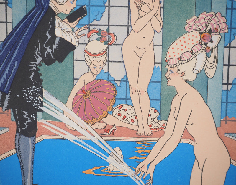 Georges BARBIER : Arrosage à la piscine, Lithographie originale (photo de détail 5) - Crédit photo : Galerie Art.Paris