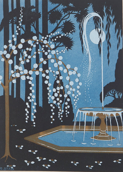 STAB R : Fontaine au clair de lune, Lithographie originale (photo de détail 3) - Crédit photo : Galerie Art.Paris