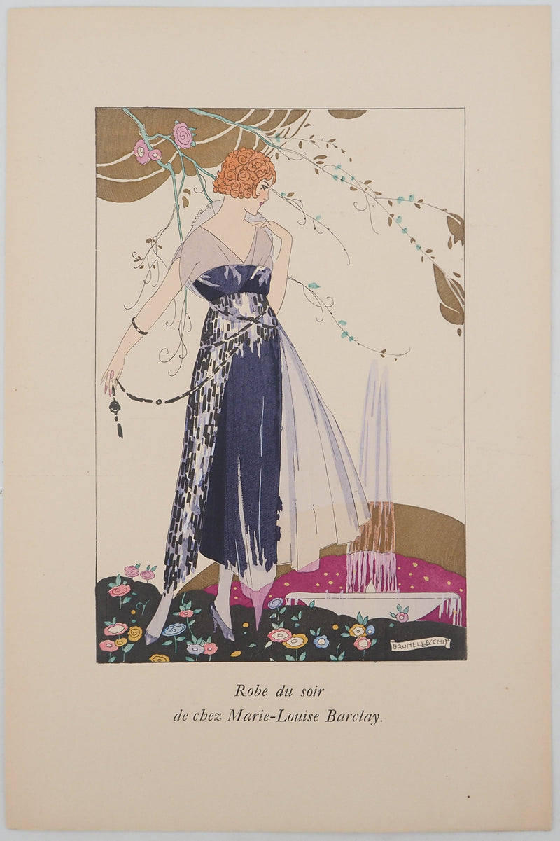 Umberto BRUNELLESCHI : Robe du soir couture, Lithographie originale (vue générale) - Crédit photo : Galerie Art.Paris