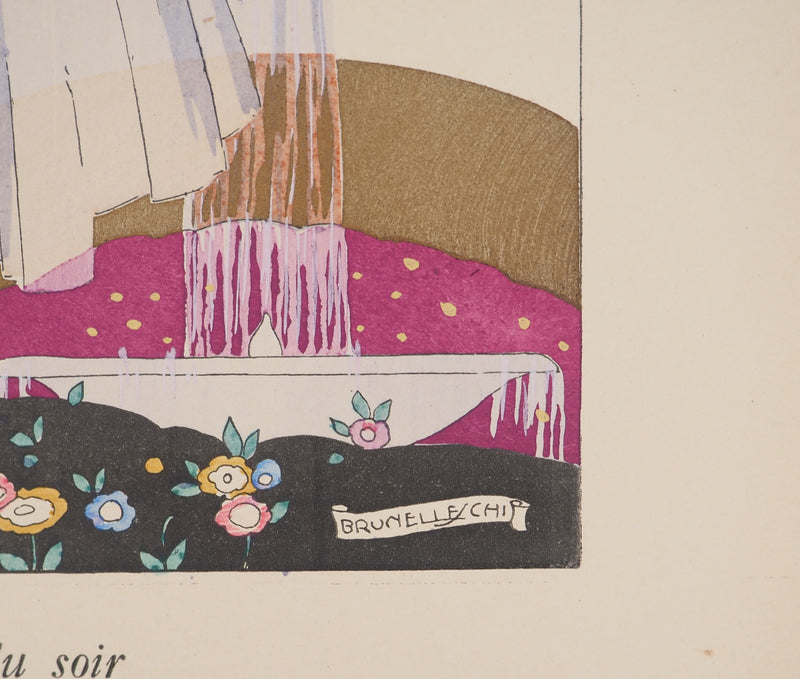 Umberto BRUNELLESCHI : Robe du soir couture, Lithographie originale (photo de détail 2) - Crédit photo : Galerie Art.Paris