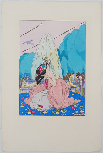 Umberto BRUNELLESCHI : La femme à l'éventail, Lithographie originale (vue générale) - Crédit photo : Galerie Art.Paris