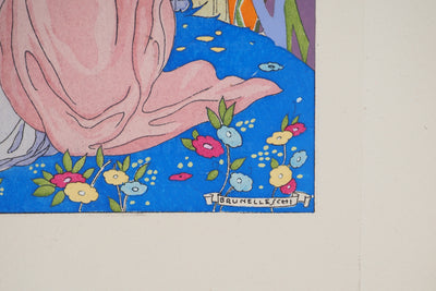 Umberto BRUNELLESCHI : La femme à l'éventail, Lithographie originale (photo de détail 2) - Crédit photo : Galerie Art.Paris