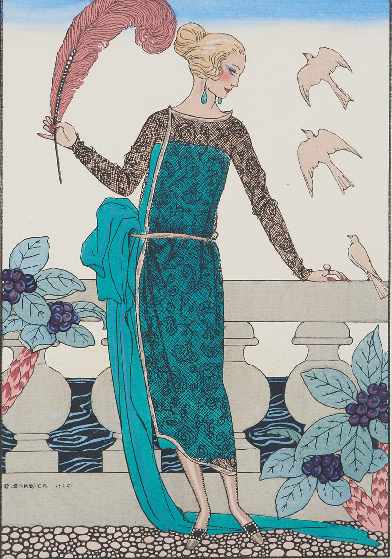 Georges BARBIER : Modèle aux colombes, Lithographie originale (photo de détail 3) - Crédit photo : Galerie Art.Paris