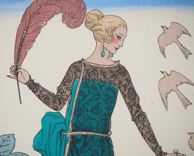 Georges BARBIER : Modèle aux colombes, Lithographie originale (photo de détail 4) - Crédit photo : Galerie Art.Paris