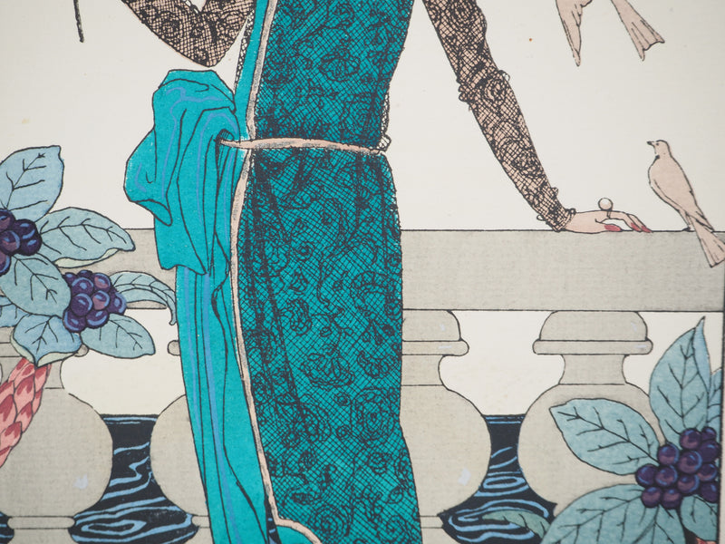 Georges BARBIER : Modèle aux colombes, Lithographie originale (photo de détail 5) - Crédit photo : Galerie Art.Paris
