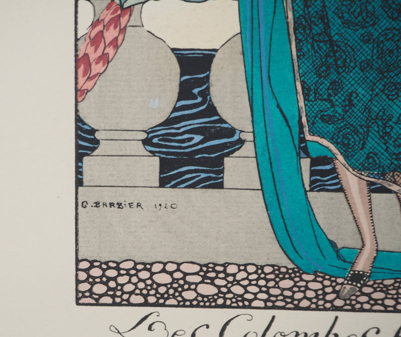 Georges BARBIER : Modèle aux colombes, Lithographie originale (photo de détail 2) - Crédit photo : Galerie Art.Paris
