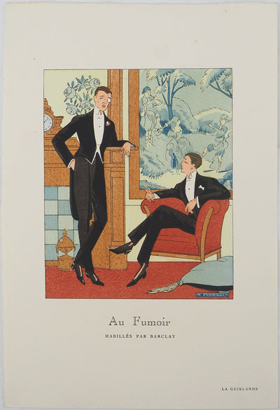 Léon BONNOTTE : Gentlemen au fumoir, Lithographie originale (vue générale) - Crédit photo : Galerie Art.Paris