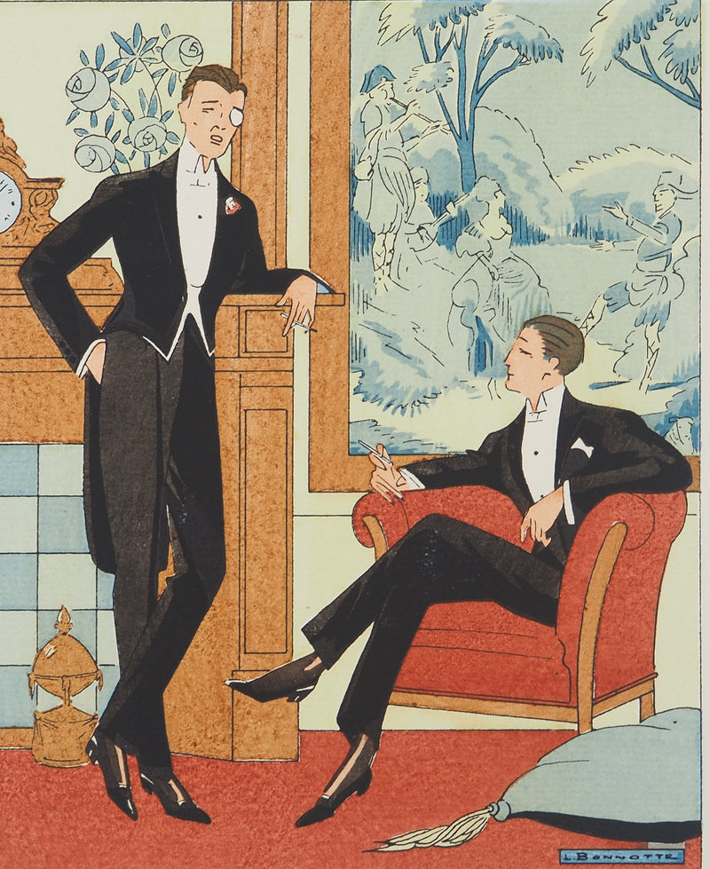Léon BONNOTTE : Gentlemen au fumoir, Lithographie originale (photo de détail 3) - Crédit photo : Galerie Art.Paris