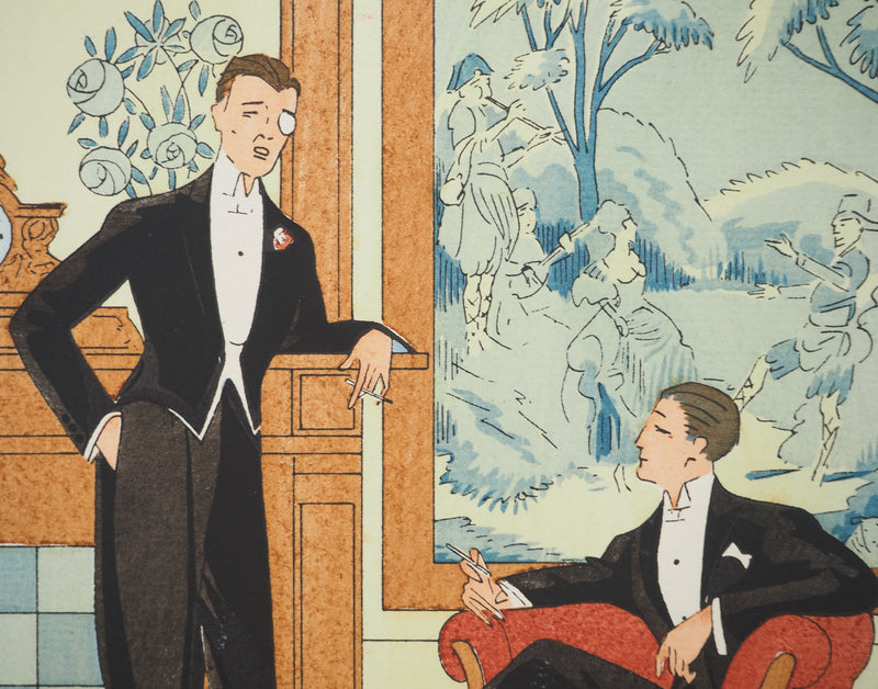 Léon BONNOTTE : Gentlemen au fumoir, Lithographie originale (photo de détail 4) - Crédit photo : Galerie Art.Paris