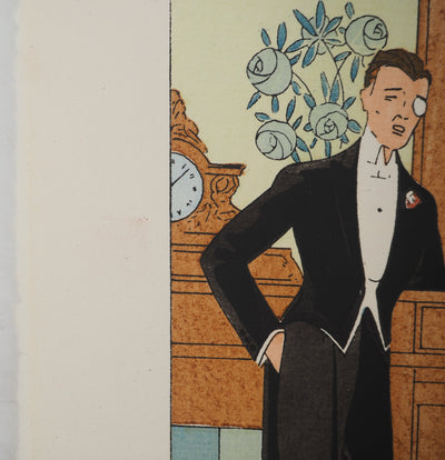 Léon BONNOTTE : Gentlemen au fumoir, Lithographie originale (photo de détail 6) - Crédit photo : Galerie Art.Paris
