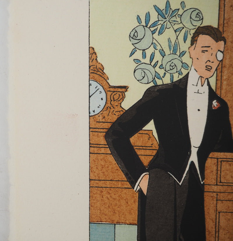 Léon BONNOTTE : Gentlemen au fumoir, Lithographie originale (photo de détail 6) - Crédit photo : Galerie Art.Paris