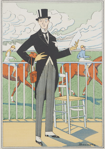 Léon BONNOTTE : Elégance et course de chevaux, Lithographie originale (photo de détail 3) - Crédit photo : Galerie Art.Paris