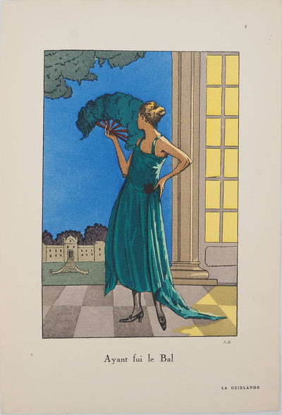 Jean HERMANOVITS : Jeune femme à l'éventail ayant fui le bal, Lithographie originale (vue générale) - Crédit photo : Galerie Art.Paris