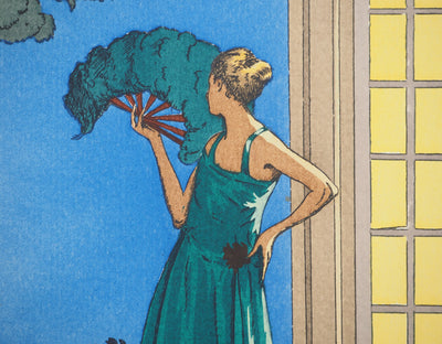 Jean HERMANOVITS : Jeune femme à l'éventail ayant fui le bal, Lithographie originale (photo de détail 3) - Crédit photo : Galerie Art.Paris