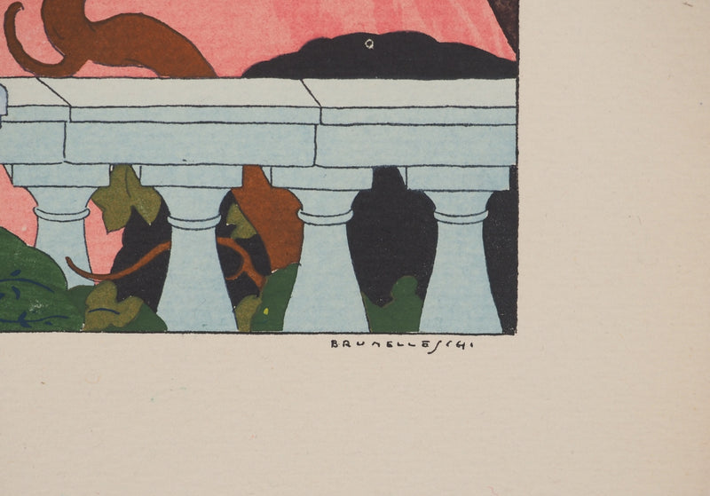 Umberto BRUNELLESCHI : Romance dans le palais royal, Lithographie originale (photo de détail 2) - Crédit photo : Galerie Art.Paris