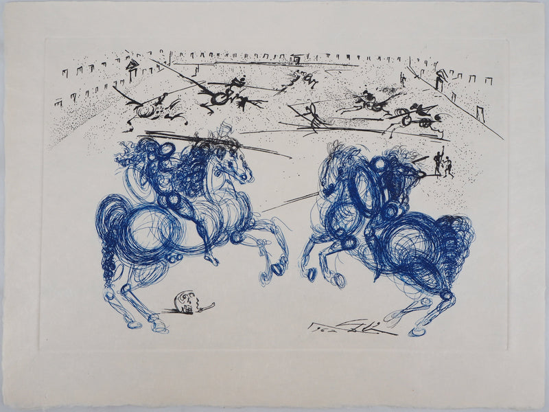 Salvador Dali : Les cavaliers bleus, Gravure originale signée