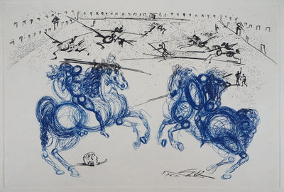 Salvador Dali : Les cavaliers bleus, Gravure originale signée