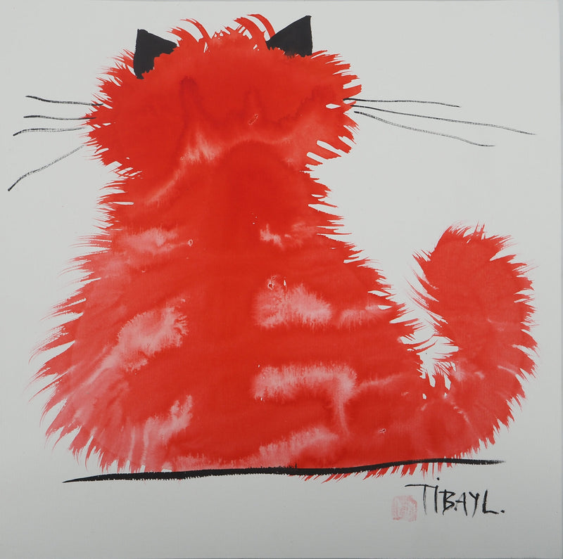 Laszlo TIBAY : Le chaton de dos, Dessin original à l&