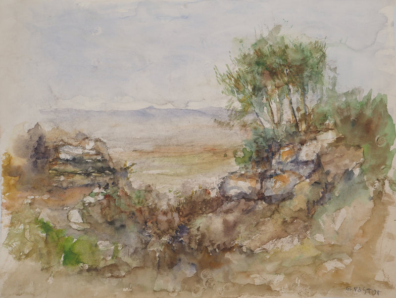 Gilbert PASTOR : Vue sur une chaine de montagnes, Aquarelle originale (vue générale) - Crédit photo : Galerie Art.Paris
