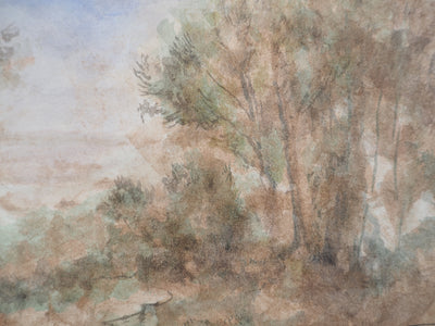 Gilbert PASTOR : Sentier entre la roche et les arbres, Aquarelle originale (photo de détail 4) - Crédit photo : Galerie Art.Paris