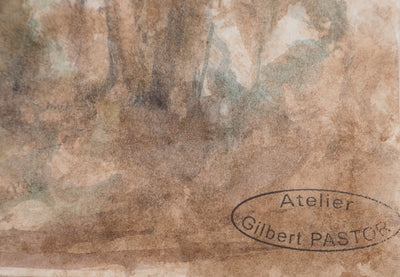 Gilbert PASTOR : Sentier entre la roche et les arbres, Aquarelle originale (photo de détail 2) - Crédit photo : Galerie Art.Paris
