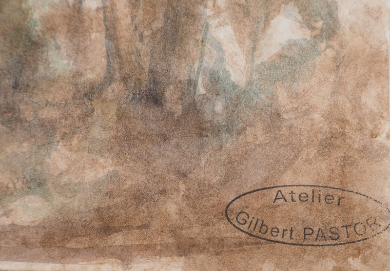 Gilbert PASTOR : Sentier entre la roche et les arbres, Aquarelle originale (photo de détail 2) - Crédit photo : Galerie Art.Paris