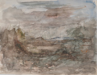 Gilbert PASTOR : Paysage crépusculaire , Aquarelle originale (vue générale) - Crédit photo : Galerie Art.Paris