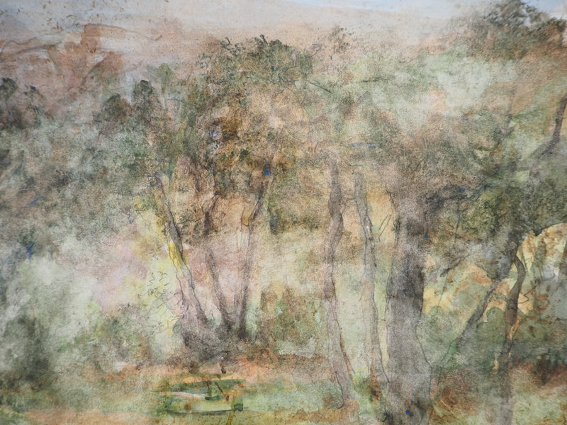 Gilbert PASTOR : Forêt sous un puit de lumière , Aquarelle originale (photo de détail 5) - Crédit photo : Galerie Art.Paris