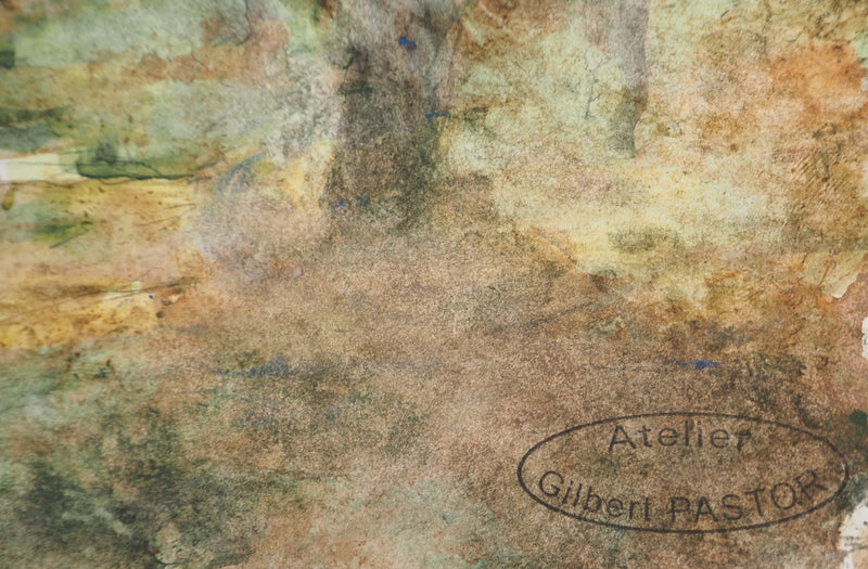 Gilbert PASTOR : Forêt sous un puit de lumière , Aquarelle originale (photo de détail 2) - Crédit photo : Galerie Art.Paris