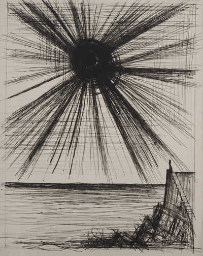 Bernard BUFFET : Voyages fantastiques : Solitude au Soleil sombre, Gravure originale (vue générale) - Crédit photo : Galerie Art.Paris