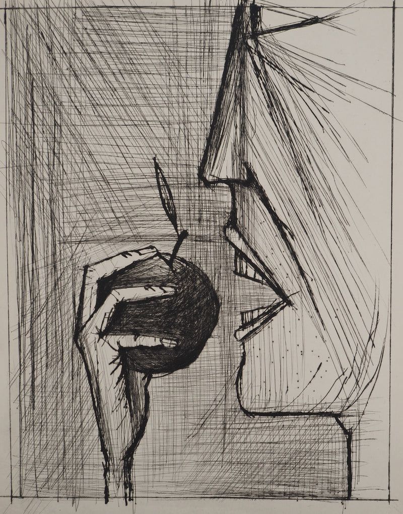 Bernard BUFFET : Homme mangeant une pomme, Gravure originale