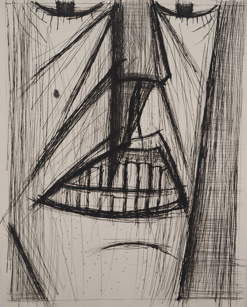 Bernard BUFFET : Voyages fantastiques : Visage souriant, Gravure originale (vue générale) - Crédit photo : Galerie Art.Paris