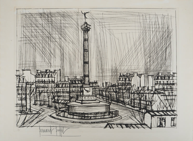 Bernard BUFFET : La place de la Bastille, Gravure originale (vue générale) - Crédit photo : Galerie Art.Paris