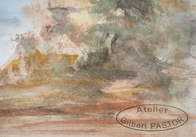 Gilbert PASTOR : Vue sur la mer Méditerranée  , Aquarelle originale (photo de détail 2) - Crédit photo : Galerie Art.Paris