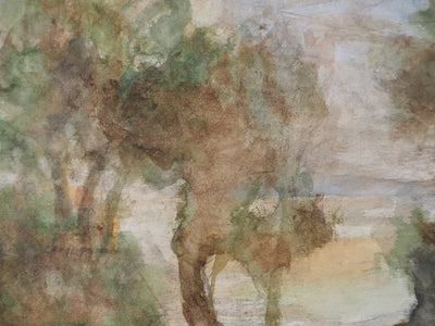 Gilbert PASTOR : La Méditerranée derrière les arbres, Aquarelle originale (photo de détail 4) - Crédit photo : Galerie Art.Paris