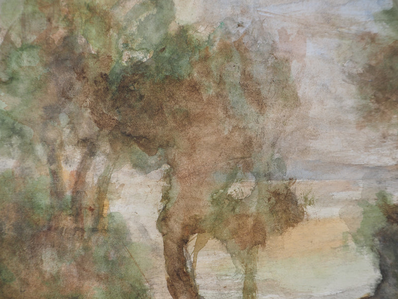 Gilbert PASTOR : La Méditerranée derrière les arbres, Aquarelle originale (photo de détail 4) - Crédit photo : Galerie Art.Paris