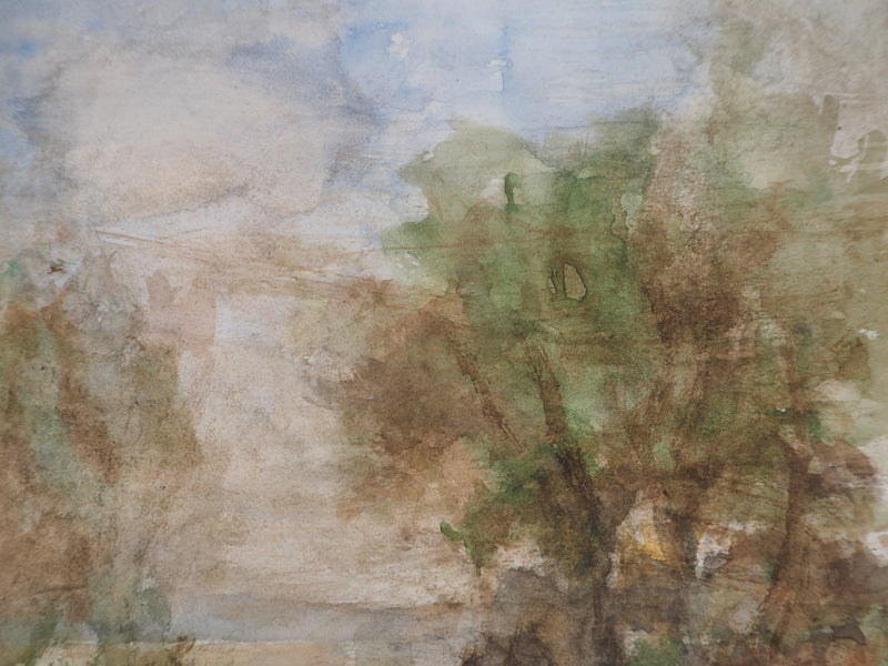 Gilbert PASTOR : La Méditerranée derrière les arbres, Aquarelle originale (photo de détail 6) - Crédit photo : Galerie Art.Paris