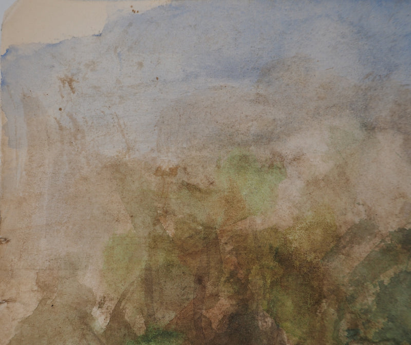 Gilbert PASTOR : La Méditerranée derrière les arbres, Aquarelle originale (photo de détail 3) - Crédit photo : Galerie Art.Paris
