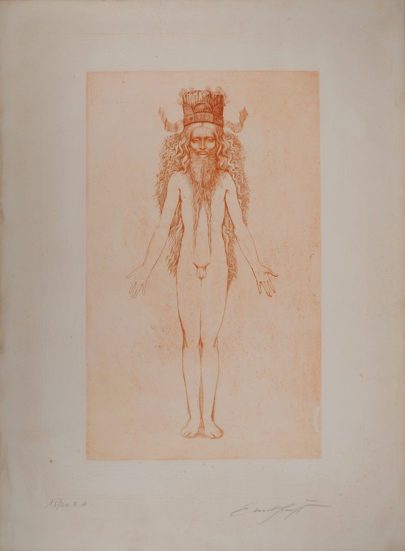 Ernst FUCHS : La Kabbale des origines : personnage, Gravure originale (vue générale) - Crédit photo : Galerie Art.Paris