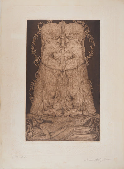 Ernst FUCHS : La Kabbale des origines : la couronne, Gravure originale (vue générale) - Crédit photo : Galerie Art.Paris