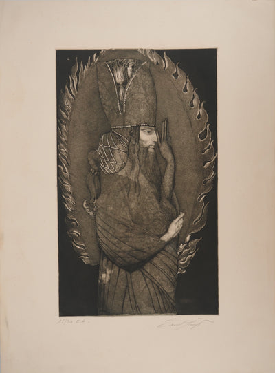 Ernst FUCHS : La Kabbale des origines : le kabbaliste, Gravure originale (vue générale) - Crédit photo : Galerie Art.Paris