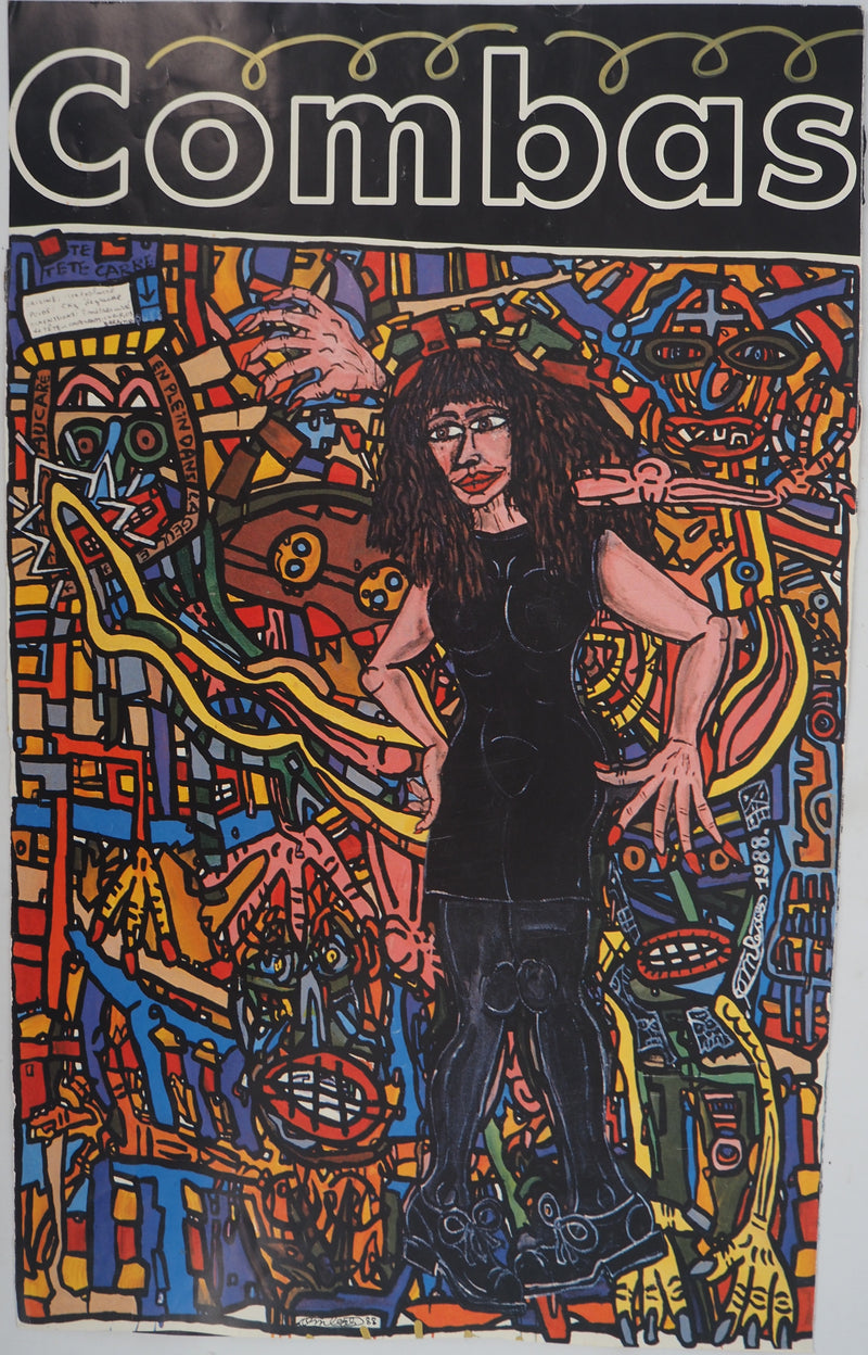 Robert COMBAS : Portrait de femme, Quadrichromie originale signée